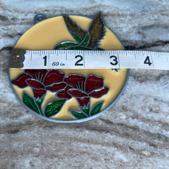 Stained Glass Hummingbird & Flowers Suncatcher Round Hanging Ornament 3 Inches - Picture 6 of 7